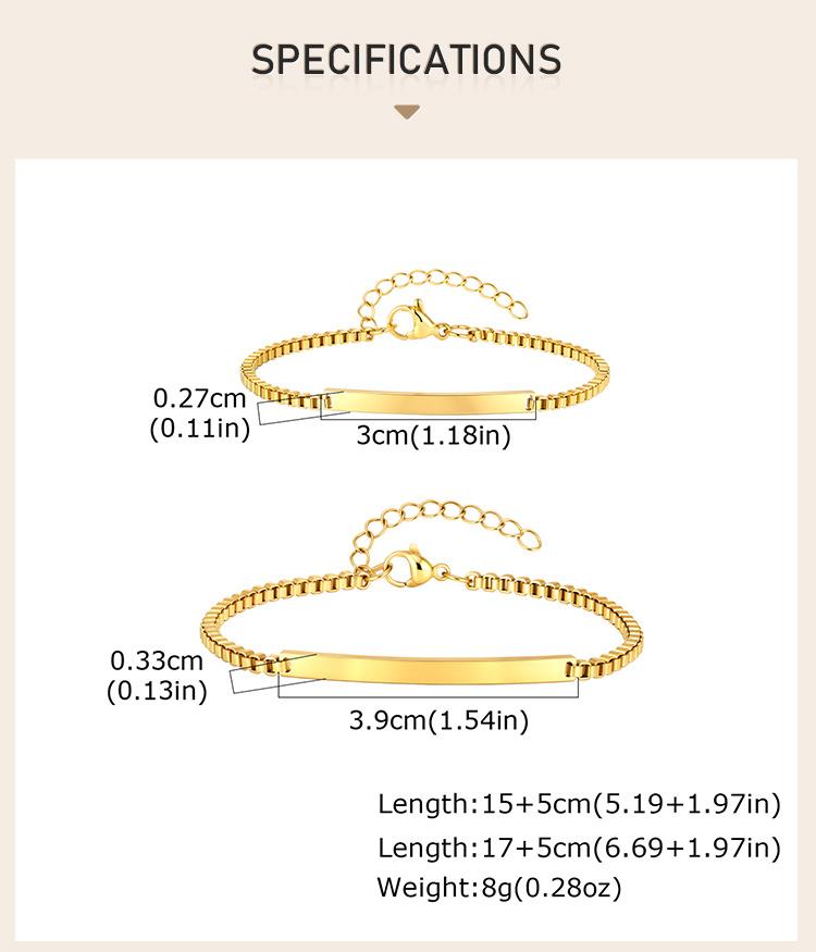 Set 2 pezzi Catena a maglia box in acciaio inossidabile Braccialetto di coppia con placca IDpersonalizzabile Gioielli per donne uomini Regalo di anniversario