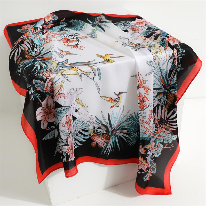 Spring and Summer Thin Scarf Temperament Simulation Silk Bird Sunscreen Towel Simple Morning Glory Flower Flower Elegant Versatile Silk Scarf Square S