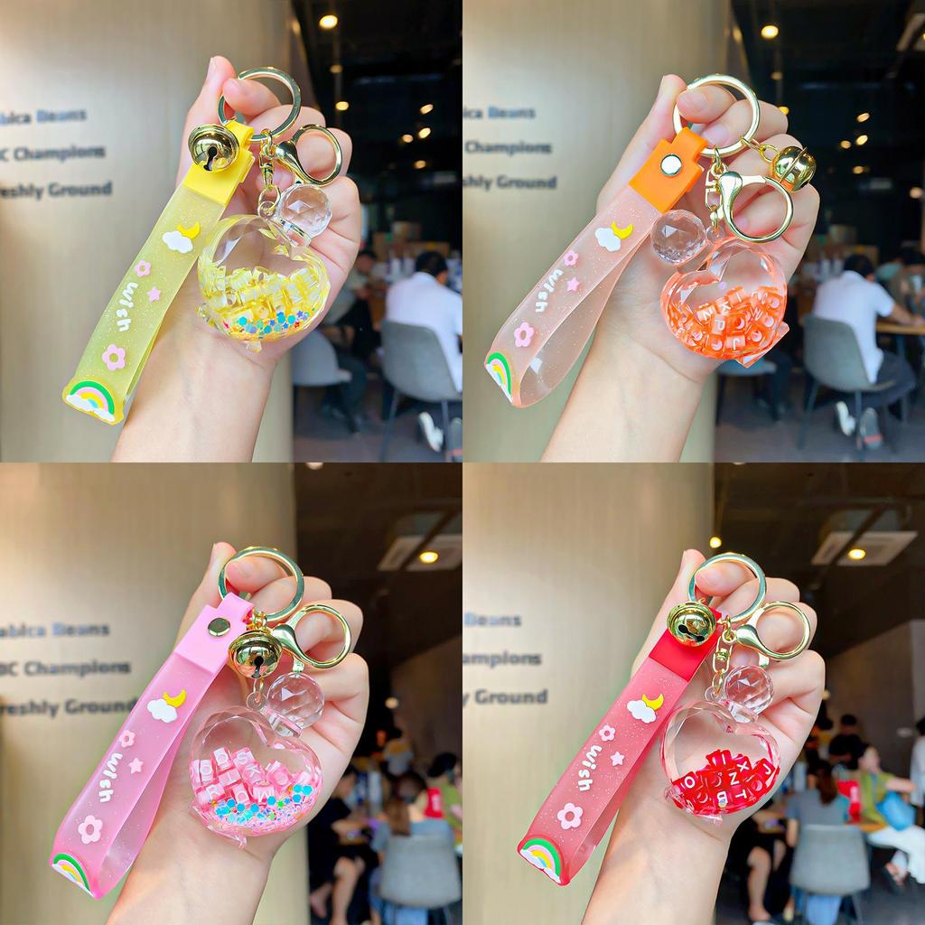 Exquisite Floating Sand Acrylic Perfume Bottle Keychain For Car Decor