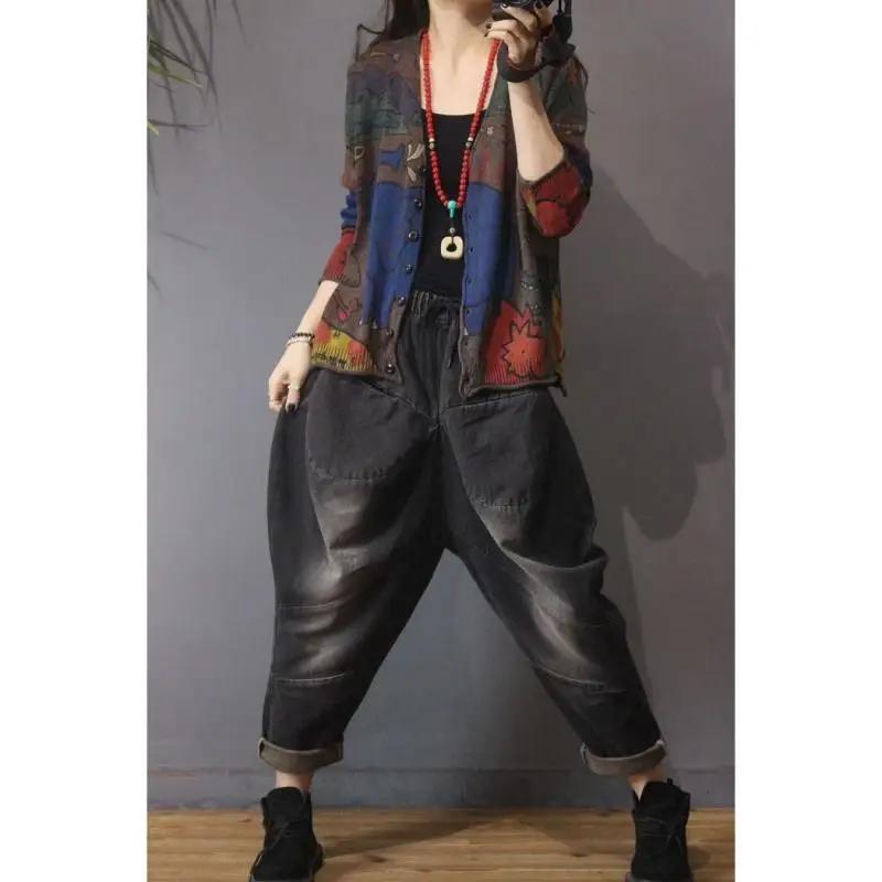 Y2K Folk Vintage Women Cardigans Coats Spring Autumn Loose Long Sleeve V-Neck Fashion Button Knitted Sweaters Clothing 2022 New