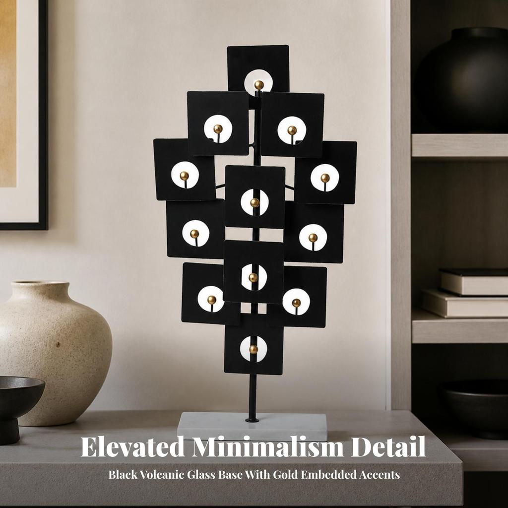 Geometric Sculpture with Marble Base Freestanding for Living Room, Office