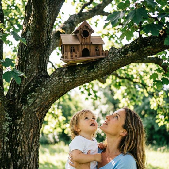 Bird House for Outside Wooden Birdhouse with Perch Platform Four-Hole Rustic Bird House Fits Bluebirds Canaries Cardinals for Garden Backyard