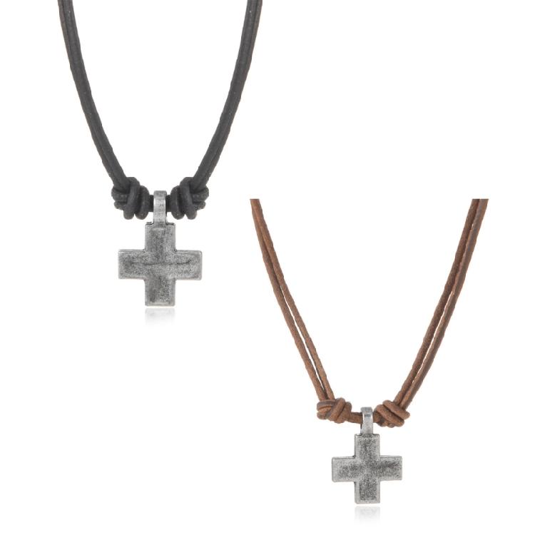 Lightweight Adjustable Braided Leather Necklace Crucifix Pendant Vintage Accessory For Everyday Fashion Jewlery