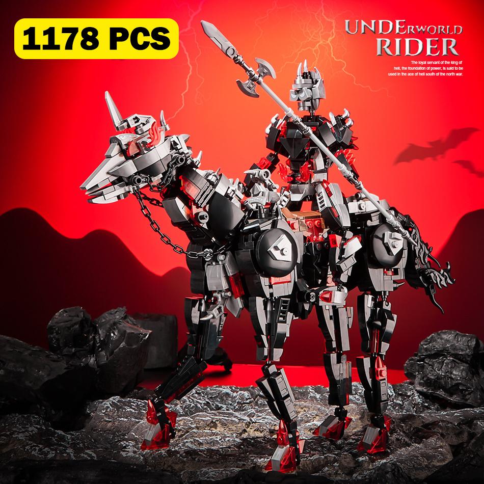MOC Angel Rider Unicorn Hell Knight Warhorse Building Blocks Medieval Knight Mecha Figures Assemble DIY Bricks Toy for Kids Gift