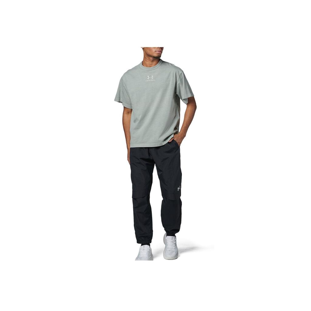 Under Armour Embroidered Design Solid Color Casual Training Round Neck Short Sleeve T-Shirt Men Tops Gray-Green 1387993-504