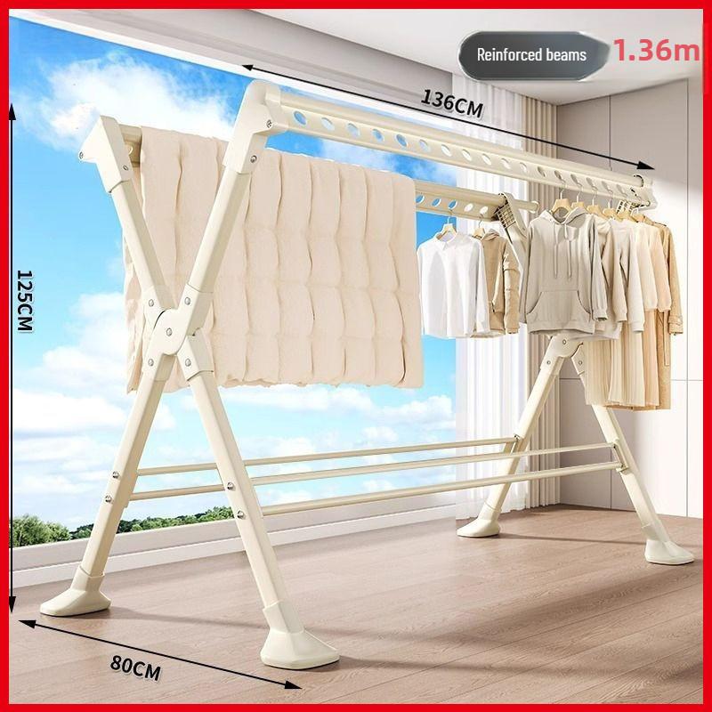 Thickened Aluminum Waterproof Clothes Drying Rod Balcony Retractable Clothes Hanger Household Floor-standing Clothes Drying Rack