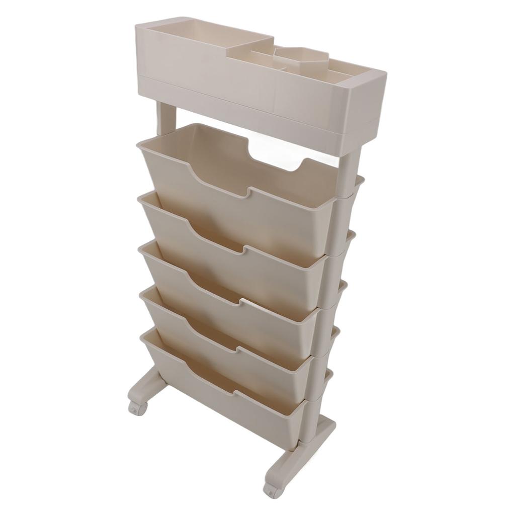 Beige White Bookshelf Plastic Bookcase Narrow Book Storage Utility Display Shelves for Living Room