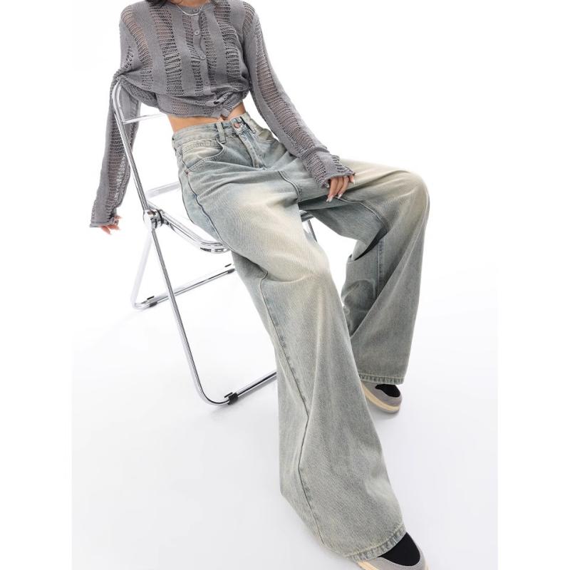 Y2K Blå Jeans til Kvinder Høj Talje Amerikansk Street Wide Leg Bukser Hip Hop Vintage Lige Efterårsbukser
