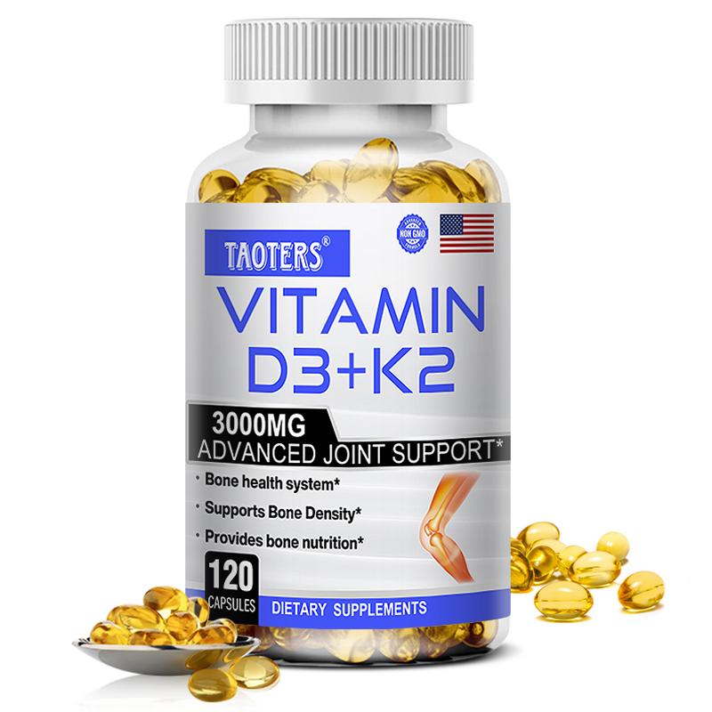 

Taoters Vitamin D3+K2 Capsules Calcium Supplementing Bone Strengthening and Immune Boosting 120 Capsules 120 capsules