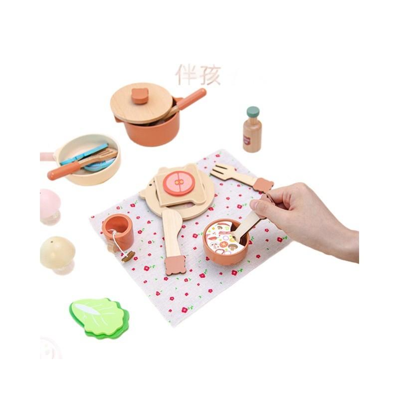 Kids Wooden Cooking Role Play Set Bear Themed Kitchen Toys For Early Education
