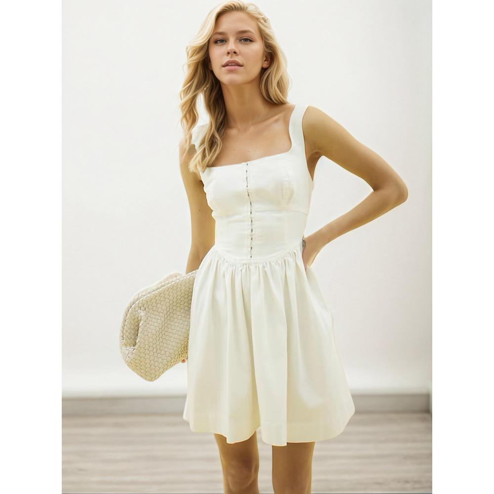 casual versatile European and American French fashion design button-decorated mini dress with vacation style European and American sizes fashion size xl
