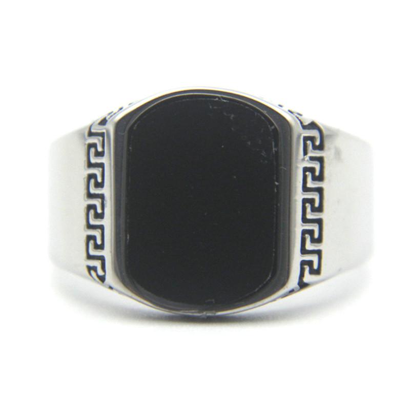 Solid Green Black Stone Ring Stainless Steel Retro Punk Biker Unisex Ring