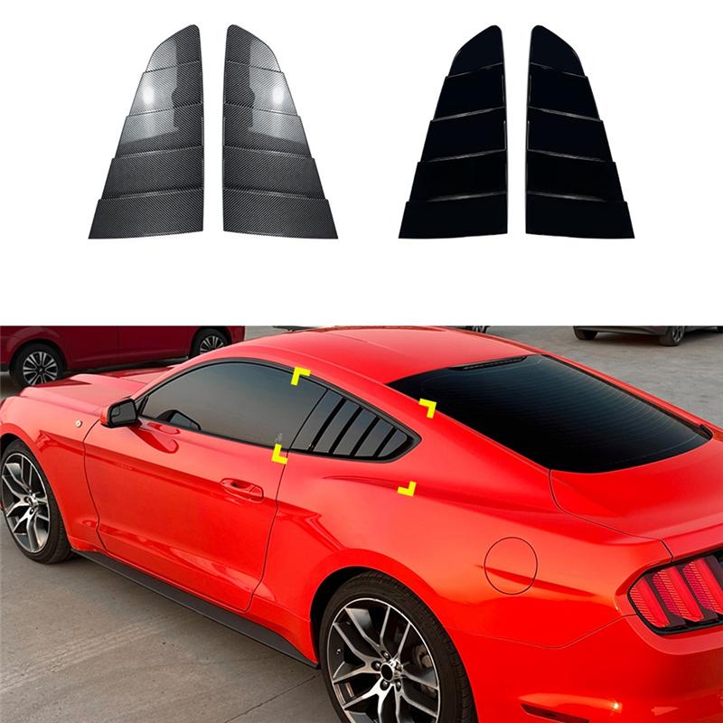 Car Rear Triangular Window Louvers Shutters Blinds Cover Trim For Ford Mustang MK6 2015- Carbon Fiber