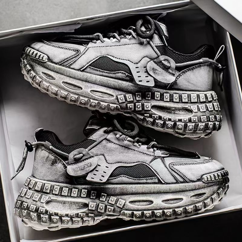 Autumn Men's Shoes New Breathable Mesh Youth Sports Shoes Men's Trend Versatile Tire Sole Platform Dad Shoes Men