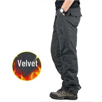 Men's Winter Fleece-Lined Cargo Pants - Warm, Casual, Elastic Waist, Plus Size, Trendy Style