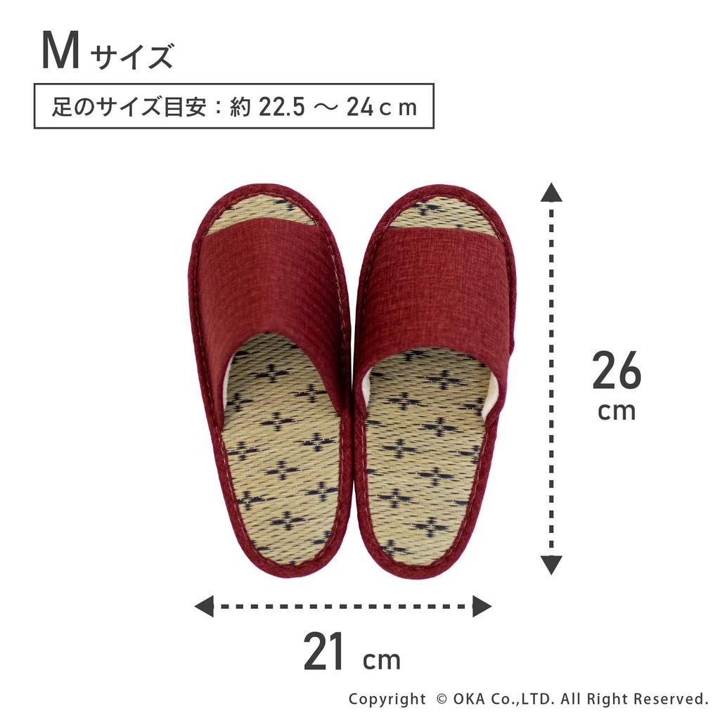 OKA Tatami Größe Rote Füße bis Igusa Japanisch 4548622995152 Japanisch hergestellte Hausschuhe, M, (Passt für 24cm, Gras, Stil)