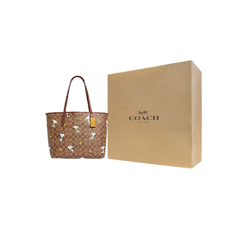 Coach X Peanuts Snoopy Dempsey 33 Classic Monogram Buckle Closure Tote Bag Women Tote Brown CF166-IMT1O