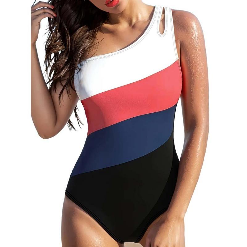 Übergröße Badeanzug Damen Amerikanischer Cross-Border 2025 Neu Sexy und Dünn Schulter Farbblock Einteiliger Badeanzug