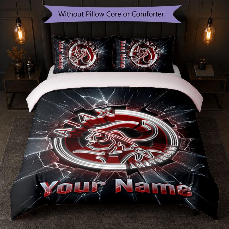 Ajax Amsterdam Custom Name Text Bedding Set 1 Duvet Cover+2 Pillowcases Soccer Logo Personalized Gift For Special Occasion Bedroom Decor
