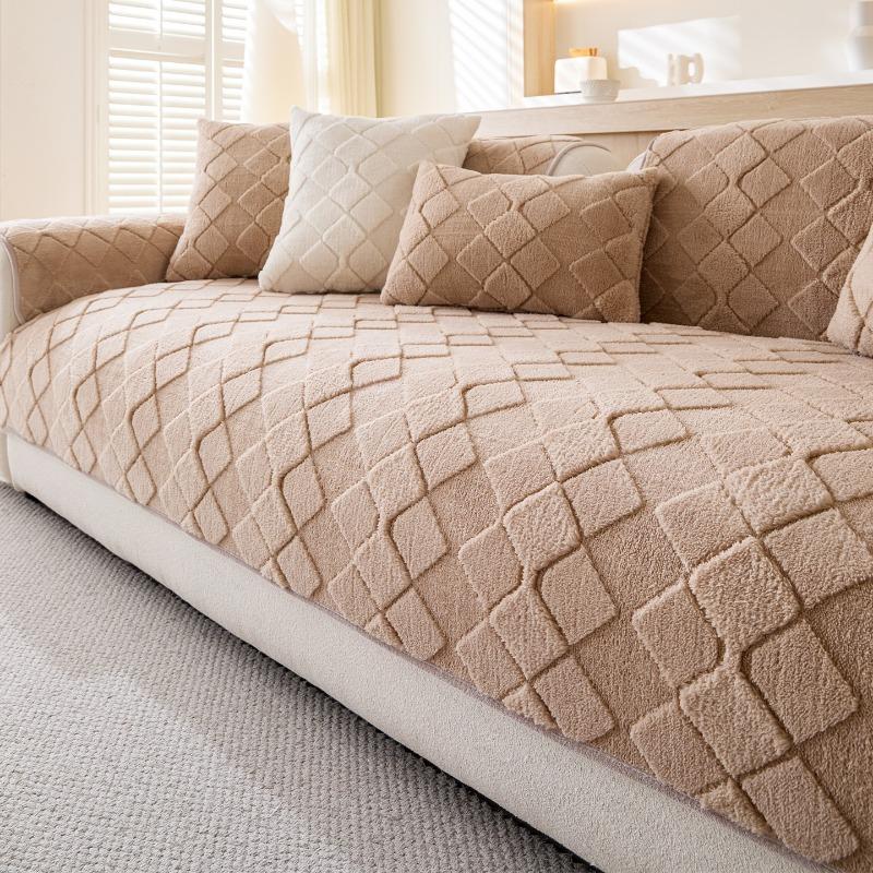 Shu Cotton Lint Sofa Cushion Thickened Autumn and Winter Plush Straight Row Leather Sofa Seat Cushion Dirt-resistant Simple Non-slip Cover