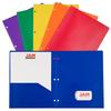 Durable Plastic Folders with 3 Hole Punch 6 Pack Assorted Colors Two Pocket Design Business Card Slot Ideal School Office Home