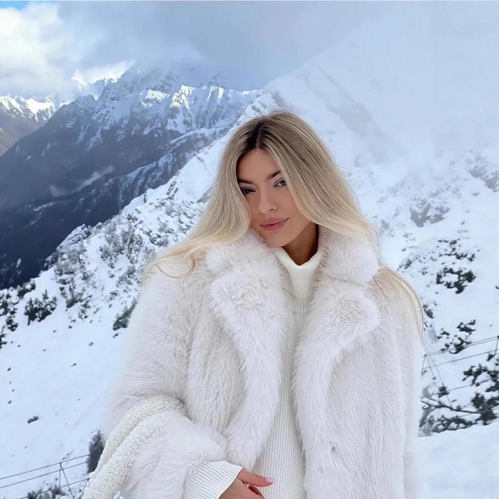 Eco-friendly Faux Fox Fur Mid-length Coat, Thickened Winter 2025 - European/American Style