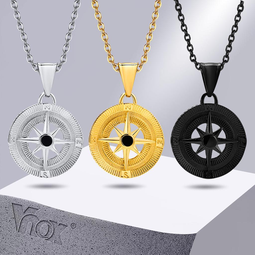 Vnox Vintage Compass Necklace for Men Stainless Steel Star Pendant Viking Sailing Jewelry Gift