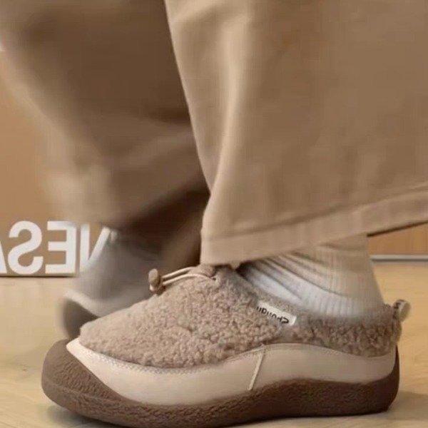 

Baotou fluffy slippers women s 2025 autumn and winter outer wear retro color matching one pedal thick sole heightening velvet thermal cotton shoes 40 верблюд