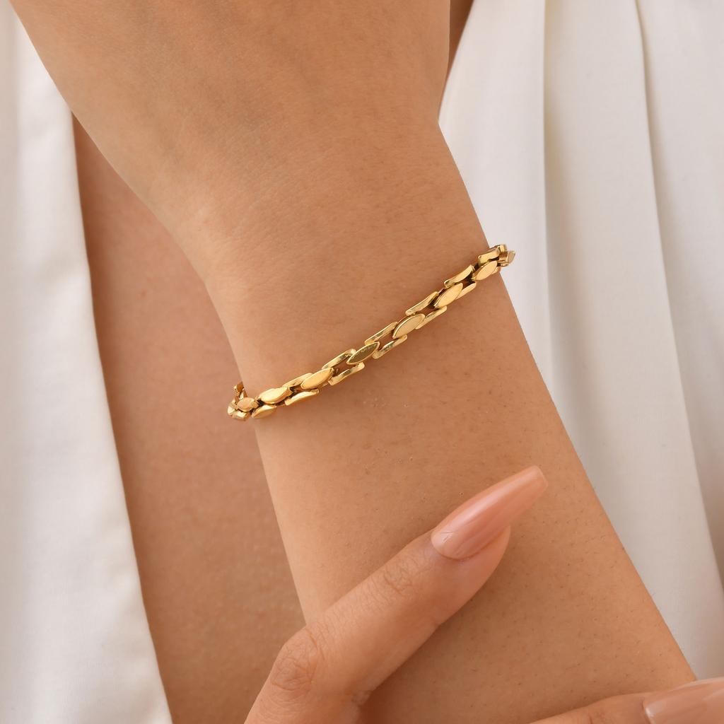 Stainless Steel Handmade Chain Gold Bracelet Simple Fashion Personality Women 2324