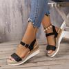 Foreign trade large-size sandals for women in the summer of 2024, new European and American buckle thick-soled one-word wedge sandals for women