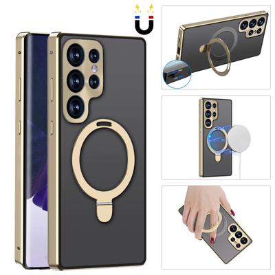 Protection de caméra en verre à 360 °, cadre métallique magnétique MagSafe pour Samsung Galaxy S23 S22 Ultra, étui de support de ceinture anti-regard pour iphone 15 14 13 12 Pro Max