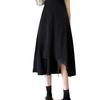 Black A-Line High Waist Plus Size Mid-Length Skirt for Women - Spring/Autumn Casual Irregular Umbrella Design