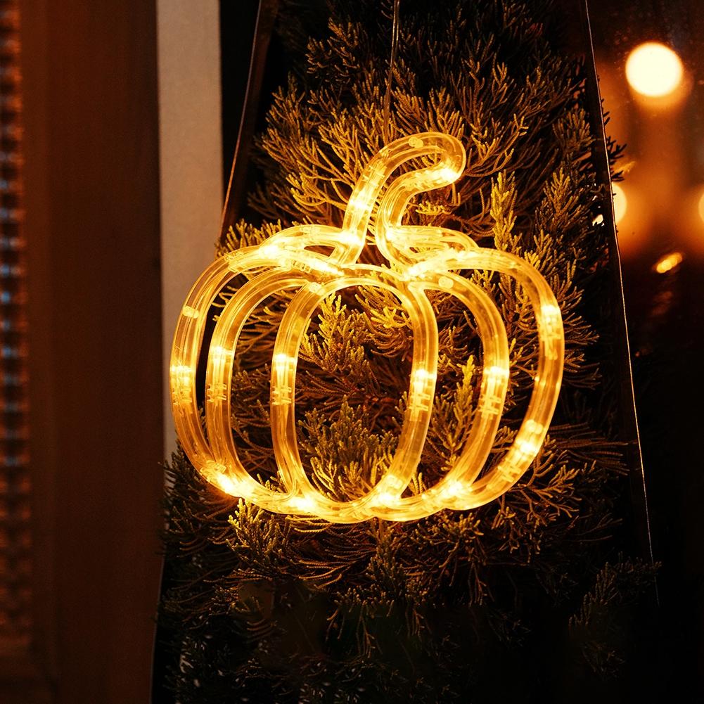 Battery Powered Autumn Window LED Lights with Pumpkin and Maple Leaf Shapes for Seasonal Ambiance In Homes and Commercial Spaces
