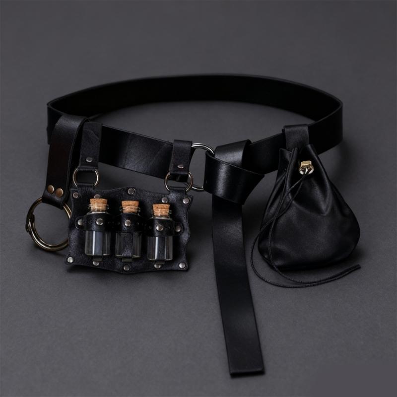 Renaissances Vikinges Costume Accessories,Medieval Pirate Pu Belt Cork Bottles Halloween Renaissances Cosplay Costume