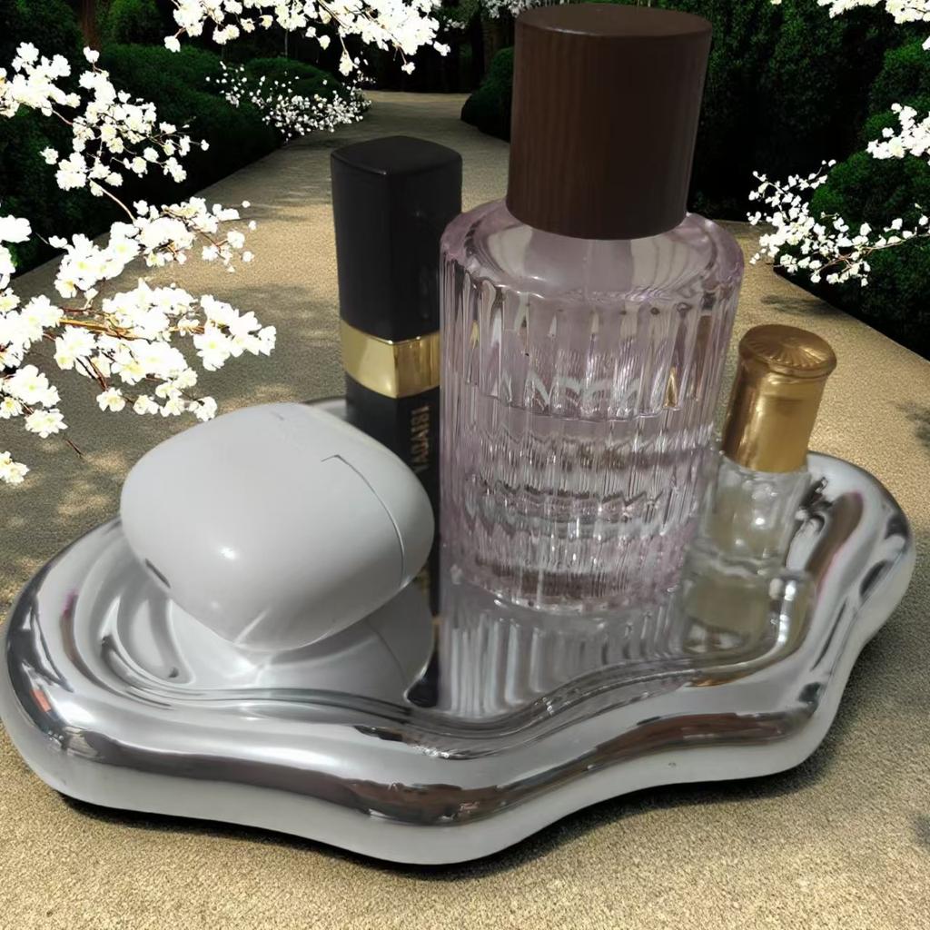 Minimalist Electroplated Jewelry Tray Creative White Silver Accessory Display Dish Decor Ornament Desktop Organizer