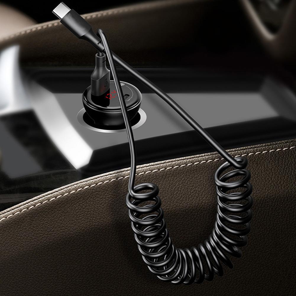 66W 5A USB Type C Data Cable 3A Micro USB Spring Pull Telescopic Fast Charging Cable for Android Phone Accessories Car USB Cable