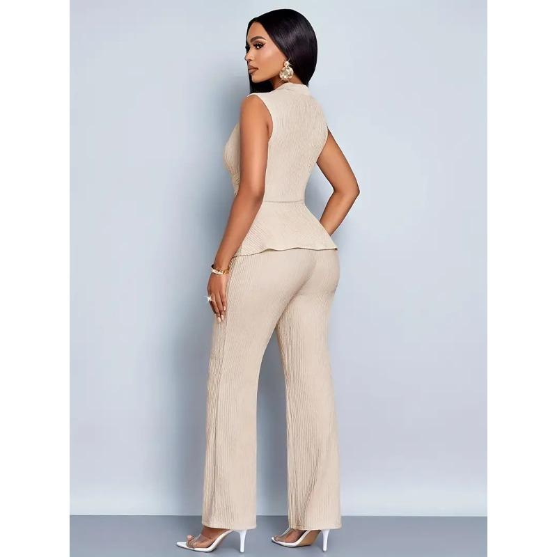 Spring and Summer Women's Two-piece Set of Elegant and Thin V-neck Sleeveless T-shirt and Wide-leg Pants Two-piece Set