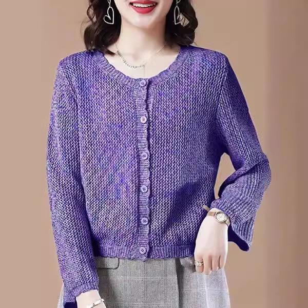 

Однотонный вязаный кардиган женский на весну и осень, куртка с кружевным воротником для женщин 2XL фиолетовый