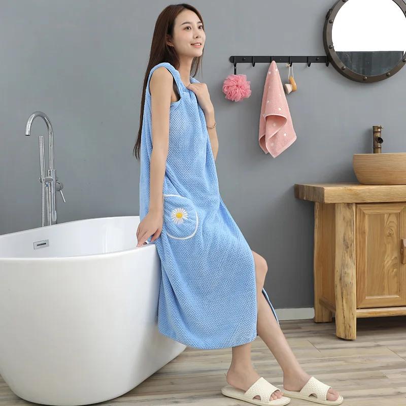 Wearable bathrobe, household women's bag, adult absorbent pure cotton quick drying hair skirt, long bathroom washable bath towel