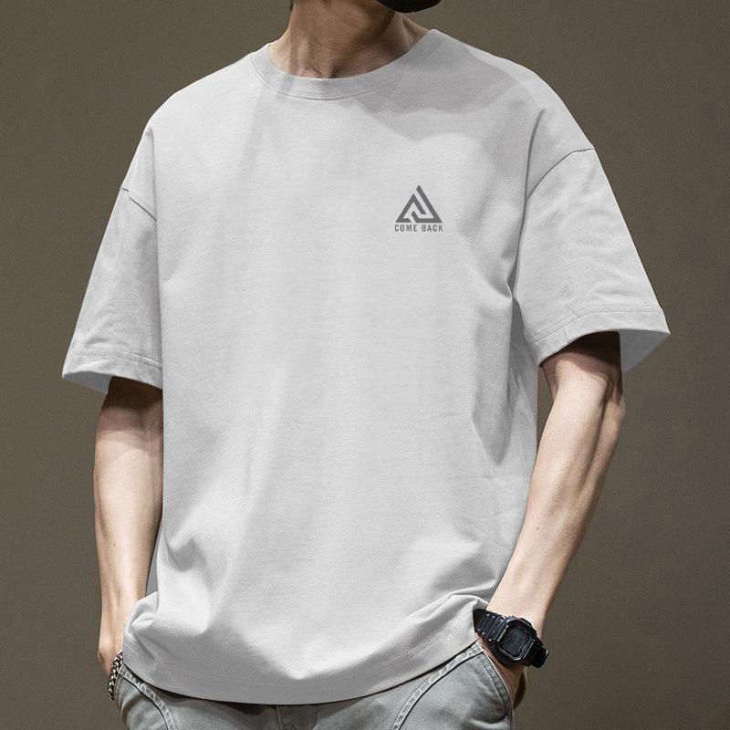 Men's Heavyweight Short-Sleeve T-Shirt - American Style, Pure Cotton, Trendy, Loose Fit, White.