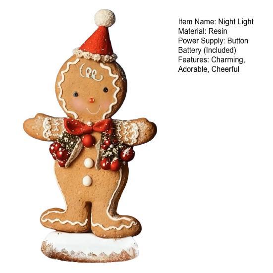 Christmas Gingerbread Night Light Small Resin Light Up Gingerbread Man Figurine Tabletop Decor for Indoor Room Decor