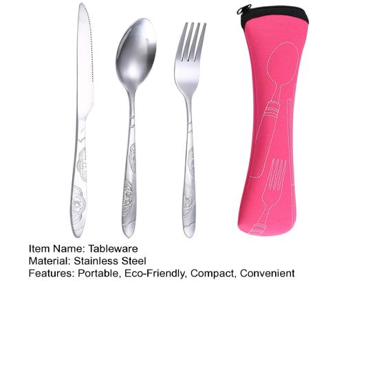 Reusable Travel Cutlery Set with Bag Portable Tableware Kit for Camping Picnics Office Lightweight Spoon Fork Cutter Utensils