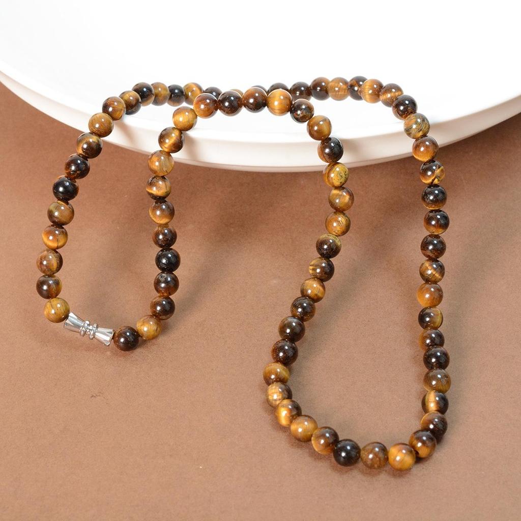 Retro Chinese Style Tiger Eye Beaded Clavicle Necklace for Women - Spring/Summer Trendy Light Luxury Sweater Chain