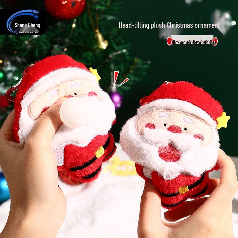 Authentic Plush Head-Tilt Christmas Keychain Decompression Doll - Small Pendant Ornament Gift