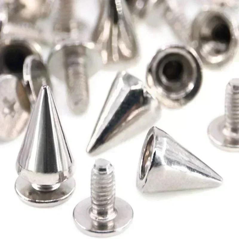 Stříbrné nýty 10/14/20MM Kulaté kuželové hroty DIY Punk Cone Cvočky Boty Oblečení Oděv Dvojitá čepice Hřebík Nýt Ruční potřeby