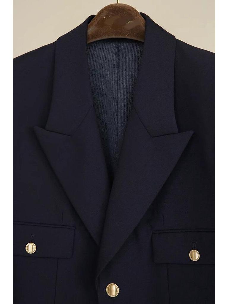 Metal Düğmeli Lacivert Modern Moda Takım Elbise