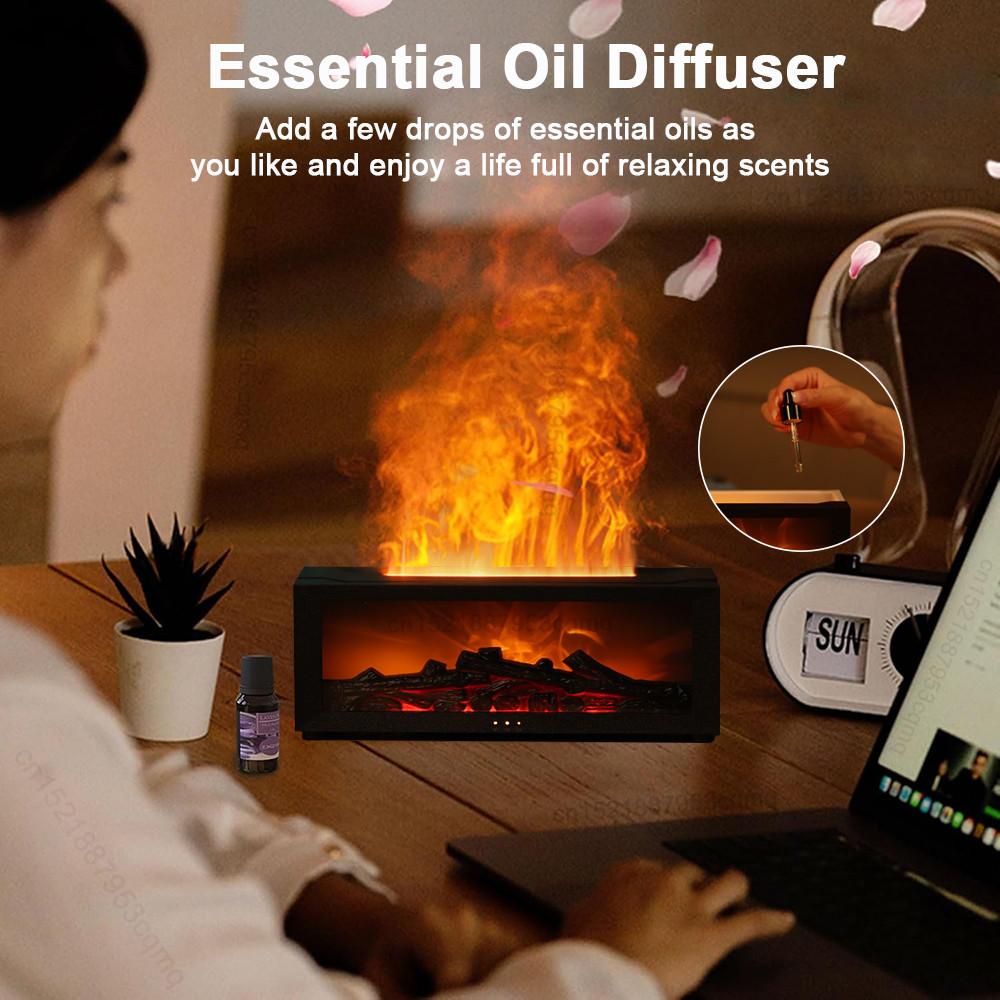 7 Color Flame Light Air Humidifier Household Room Essential Oil Diffuser Portable Fireplace Aroma Humidifier