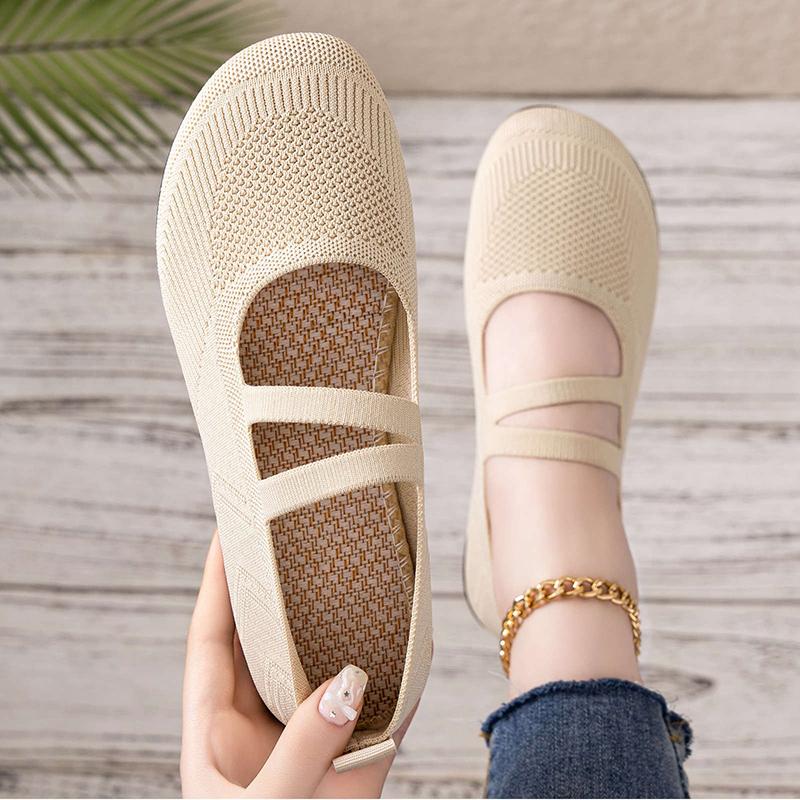 Damen atmungsaktive Strick-Sneaker lässige Ballerinas Mary Janes leichte Mesh-Damen-Kleid-Flats Schuhe Schuhwerk Sommer