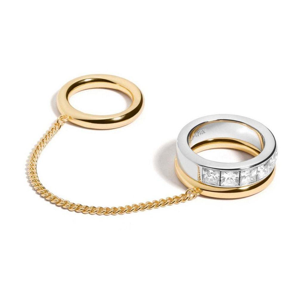 18K Gold Silver Stackable Finger Ring Zircon Hip Hop Jewelry Hand Accessories  for Party Daily Wear