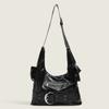 New High-End Y2K Black Textured Underarm Bag Retro Functional Shoulder Bag Niche Trendy Commuter Large Bag